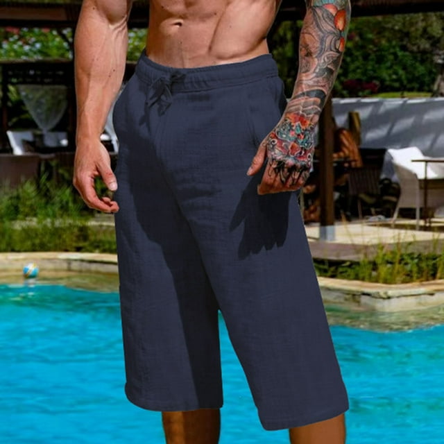 Weiqiqre Work Pants for Men Linen Shorts Casual Drawstring Summer Beach Shorts