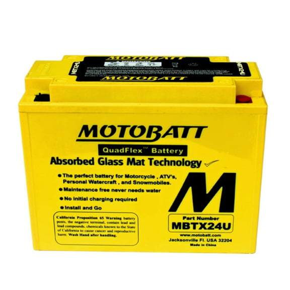 MotoBatt MBTX24U 25Ah 350 CCA AGM Powersports Battery replaces YTX24HL