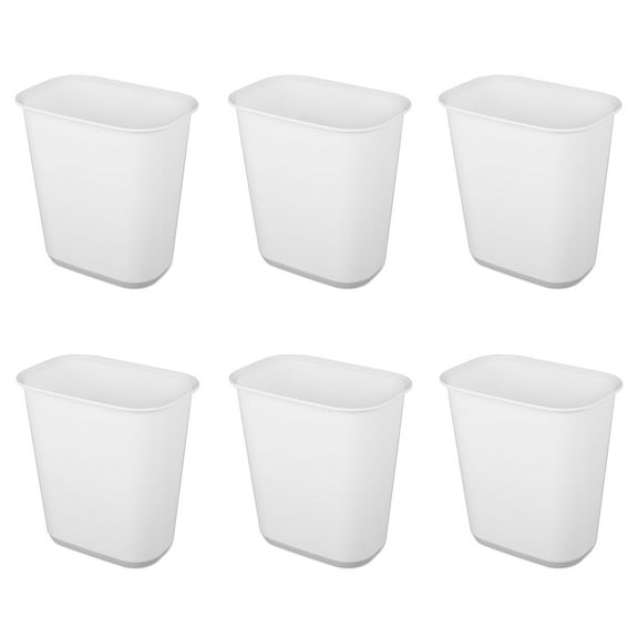 Sterilite Rectangular Wastebasket 5.5 Gal Open Top Trash Bin, 6 Pack, White