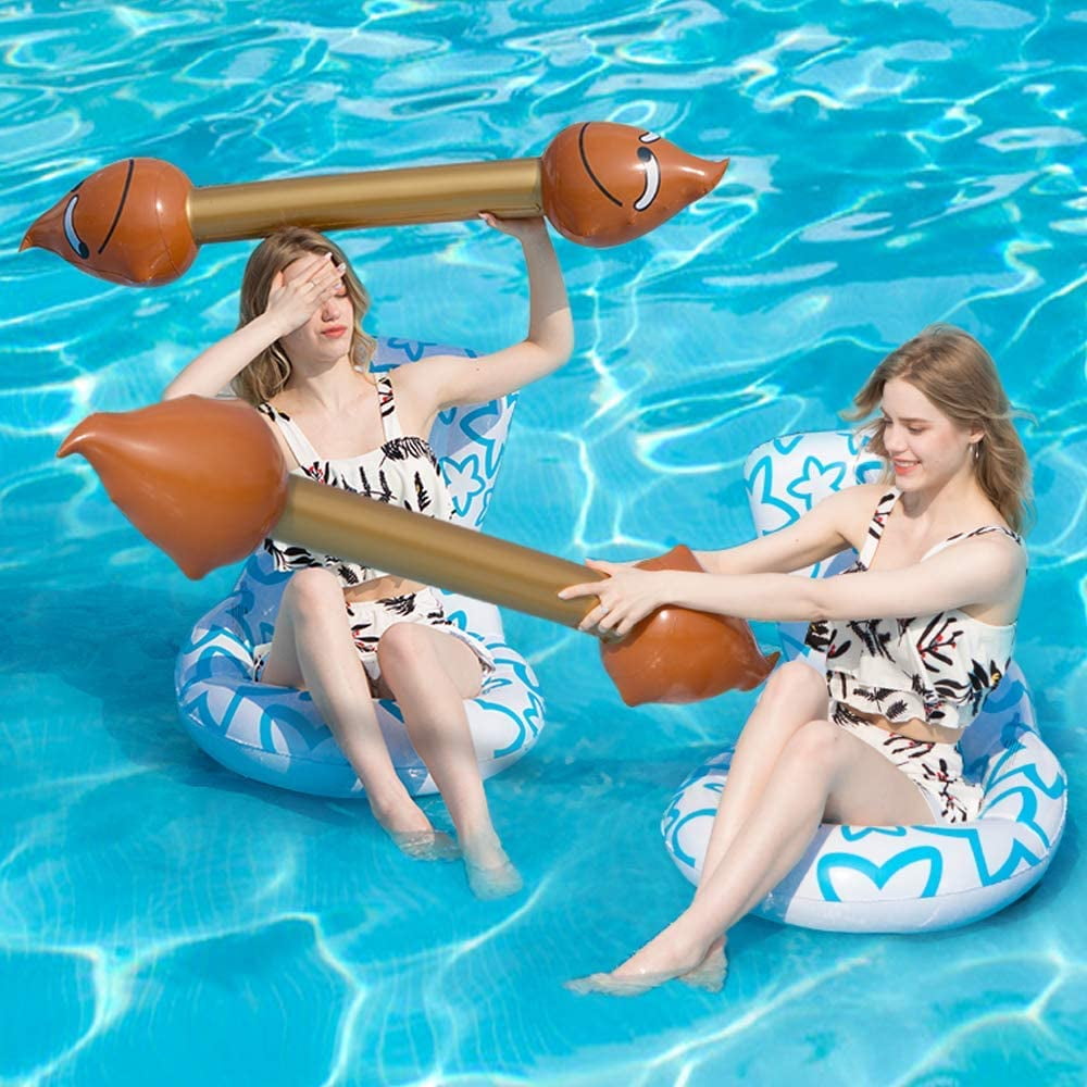 4 Piece Set Creative Funny Inflatable Floating Row Toys，Water Sports Games Log Rafts Float Toys Inflatable Stool Stick Wood Shape Stick，for Teenagers and Adults 