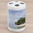thumbnail image 1 of Vintage Beach Ceramic Toothbrush Holder, Photo of Trees Lighthouse on a Beach Cloudy Sky Calm Nature Landscape Art, Decorative Versatile Countertop for Bathroom, 4.5" X 2.7", Multicolor, 1 of 4