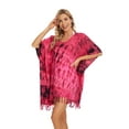 thumbnail image 5 of Beautybatik Fuchsia Womens Boho Hippie Batik Tie Dye Plus Size Tunic Blouse Kaftan Top Xl, 5 of 7