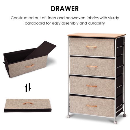 4 Drawer Fabric Storage Organizer Unit Side Table Dresser Cabinet