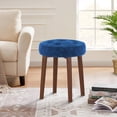thumbnail image 2 of Round Ottoman, Multifunctional Vanity Stool Velvet Round Ottoman Modern Dressing Stool with Wood Legs for Living Room, Bathroom, Makeup Blue, 2 of 11