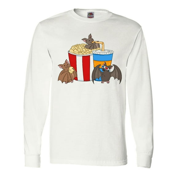 Inktastic Movie Loving Bats with Popcorn and Soda Long Sleeve T-Shirt