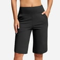 thumbnail image 4 of Bloomae Long Bermuda Shorts for Women Knee Length with Pockets High Waisted Stretch Shorts for Casual Summer Walking Black S, 4 of 9