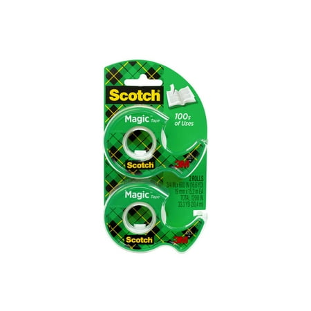 Scotch Magic Tape Dispenser Rolls, Clear, 3/4" x 600", 2 Dispensers