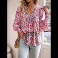thumbnail image 4 of Blusa Informal con Cuello en V para Mujer, Holgada, con Estampado Floral, de Larga, para Playa. Rosa L, 4 of 10