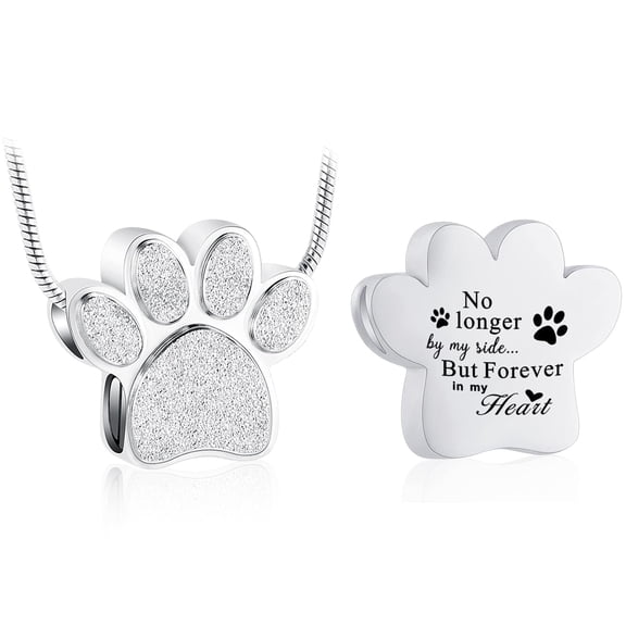 No Longer by My Side But Forever in My Heart Print Paw Print Urn Pendant Cremation Jewelry for Ashes Holder Pet Memory Necklace Dog Cat Memorial Jewelry