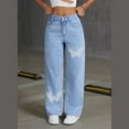 thumbnail image 5 of HongQid Womens Wide Leg Jeans Straight Leg Washed Denim Jeans Pants Butterfly Graphic Jeans, 5 of 8