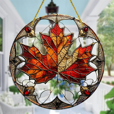 

DBYLXMN Glow in The Dark Glass Beads A Delicate Maple Leaf Acrylic Painted Window Decoration Pendant Wall Decoration Craft Pendant Home Decoration Listing 2PCS