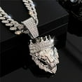 thumbnail image 3 of Men Women Hip Hop Crown Lion Head Pendant Pendant Necklace with 15mm Crystal Cuban Chain HipHop Iced Out Bling Necklaces Fashion Charm Jewelry, 3 of 5