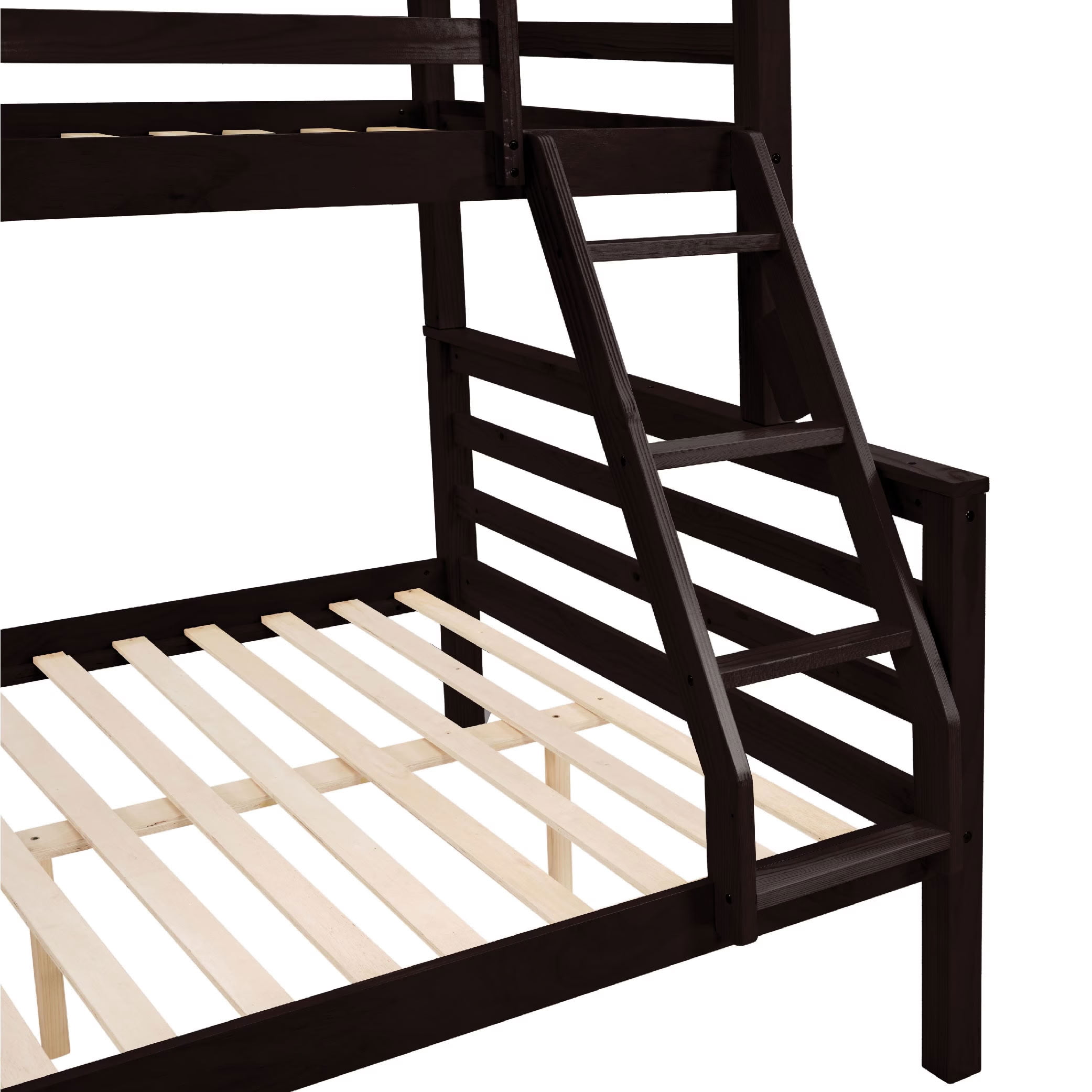 MAYEERTY Twin over Full Bunk Bed with Thick Posts, Solid Wood Bed Frame with High Guardrail and Ladder, for Kids Teens Dorm Rooms Guest Rooms, No Box Spring Needed