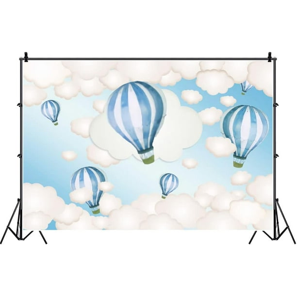 10x8ft Hot Air Balloon Backdrop Kids Birthday Party Newborn Boy Baby Shower  Blue Sky and White Clouds 