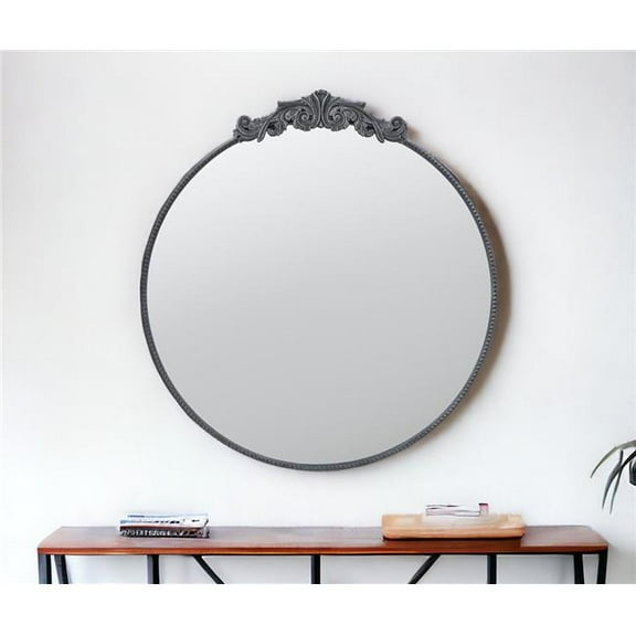 HomeRoots 485047 39 in. Black Crowned Top Iron Framed Accent Mirror