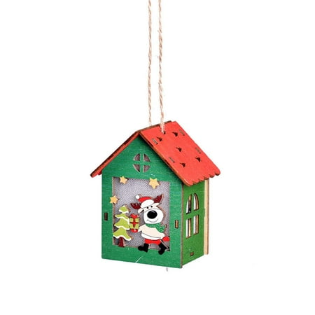 

loopsun Christmas Gift Creative Ornaments Luminous Colored Small Houses With Lights Christmas Wooden Igloo Christmas Tree Pendant