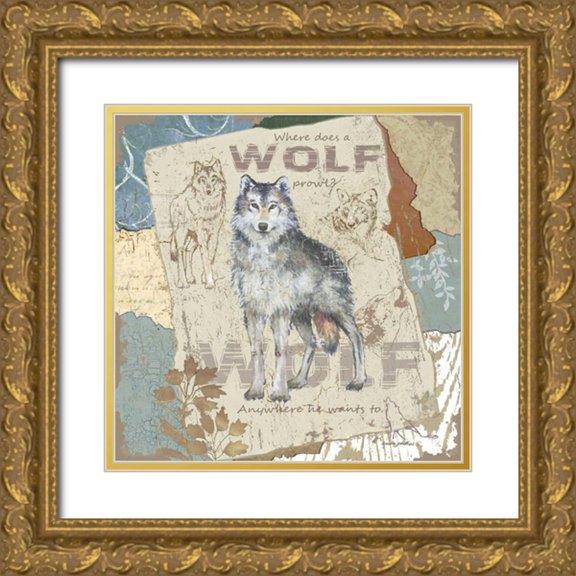 Phillips, Anita 26x26 Gold Ornate Wood Framed with Double Matting Museum Art Print Titled - Wolf Prowl
