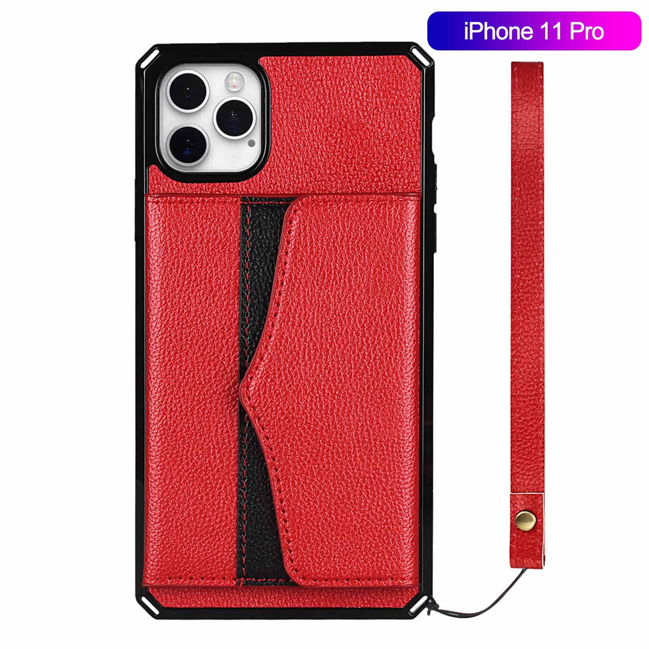 New Litchi Pattern Card Slot Case For Iphone 11 Pro Rear Clamshell Anti Drop Mobile Phone Case With Mirror And Lanyard Walmart Com