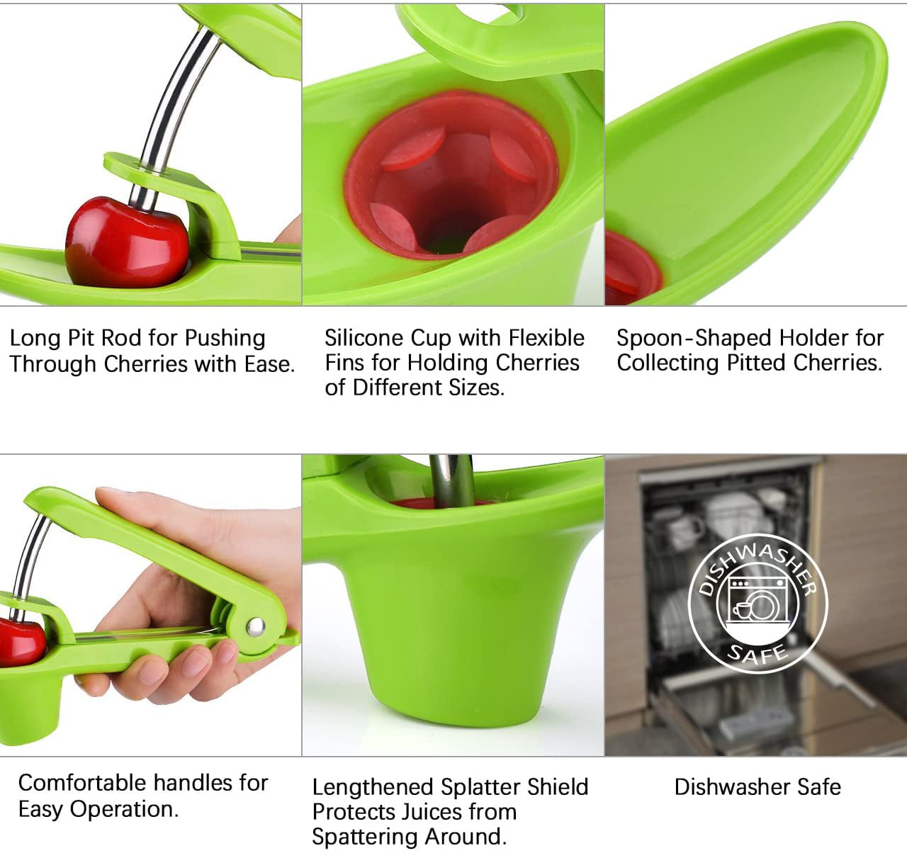 Space-Saving Lock Design Cherry Stoner with Food-Grade Silicone Cup and Lengthened Splatter Shield Dishwasher Safe Micowin Cheery Pitter 