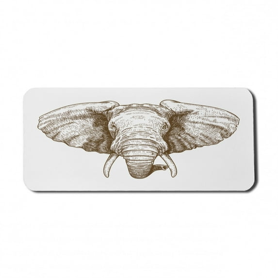 Animal Computer Mouse Pad, Antique Sketch Monochromatic Graphic of Portrait Animal in Wild, Rectangle Non-Slip Rubber Mousepad X-Large, 35" x 15" Gaming Size, Chocolate and White, by Ambesonne