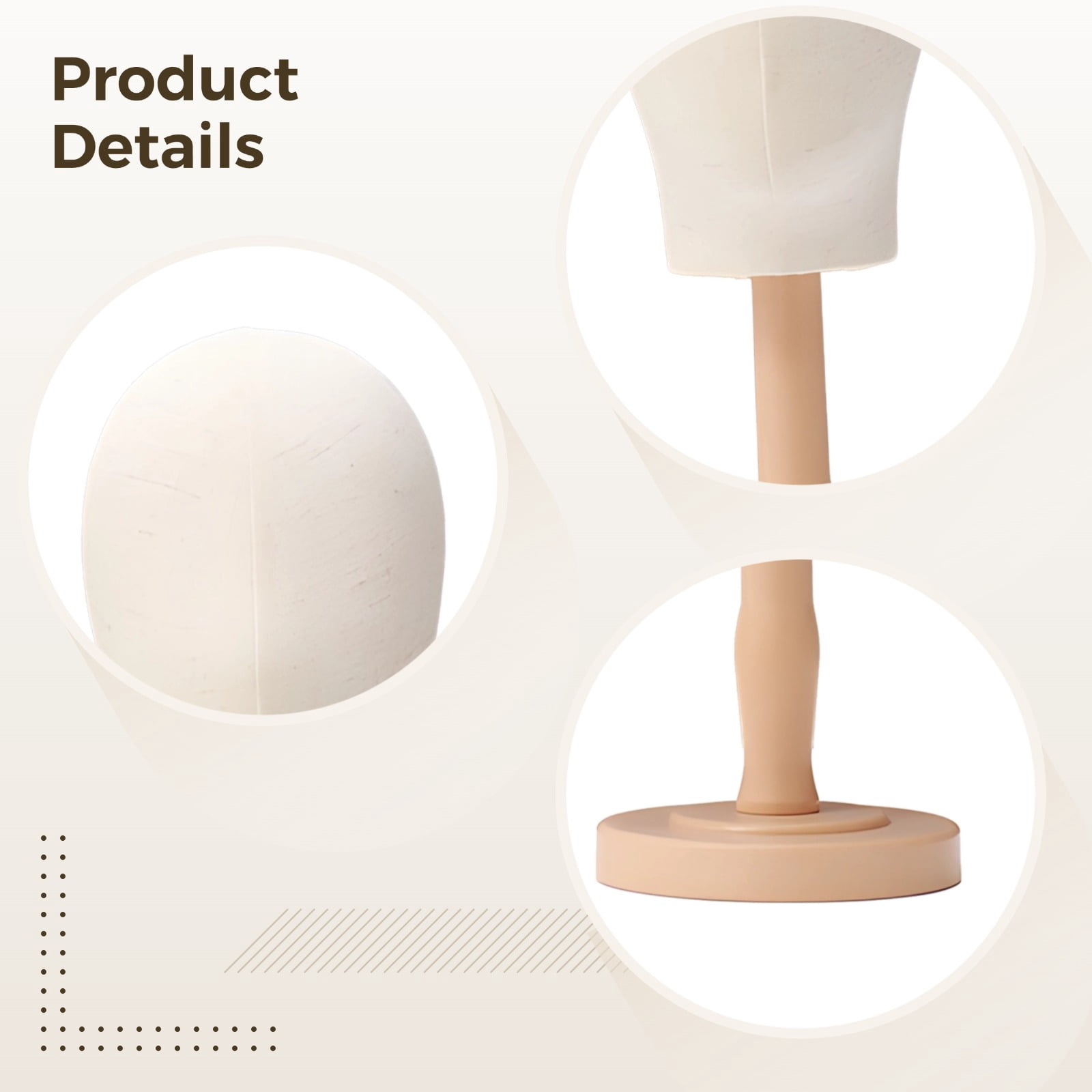 Wig Head Stand with Mannequin Head, Wood Tone Wig Stand - 21.3" Realistic Styling Head with Stable Base for Salon Displays / Hat, Cap, Wigs, Helmet Display