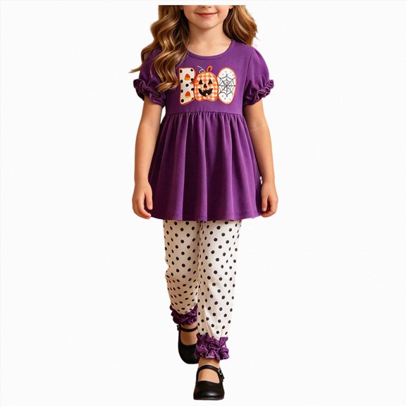 NIEWTR Newborn Baby Girl Outfits Girls' Spring 2 Piece Set Cute And Comfortable Pumpkin Top And Polka Dot Pants Halloween