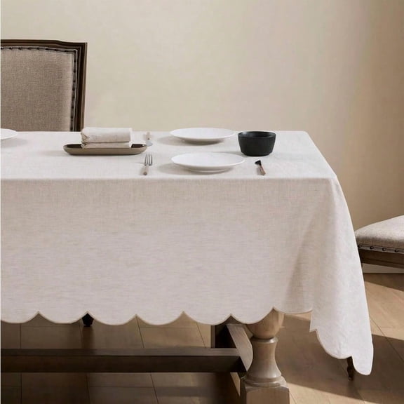 100 French Flax Linen Tablecloths Scalloped Embroidery Rec 84Lx60W Inch for Dinners Parties Spring Easter hine Washable 68 Sets Linen EdgesGold