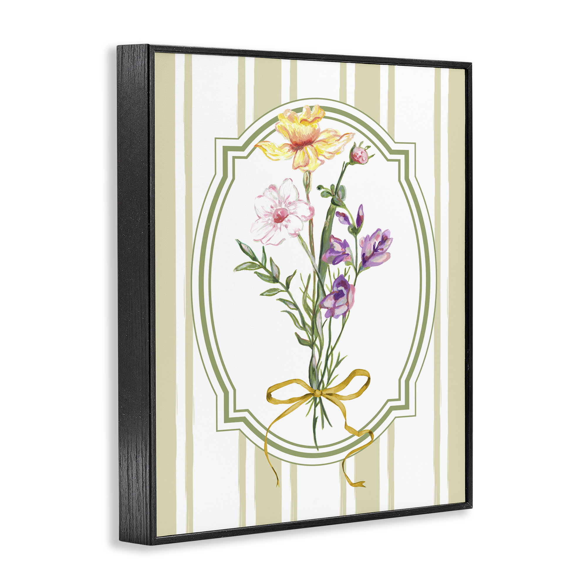Vintage Wildflowers with Ribbon Black Framed Giclee Art, design by Adonna Ebrahimi