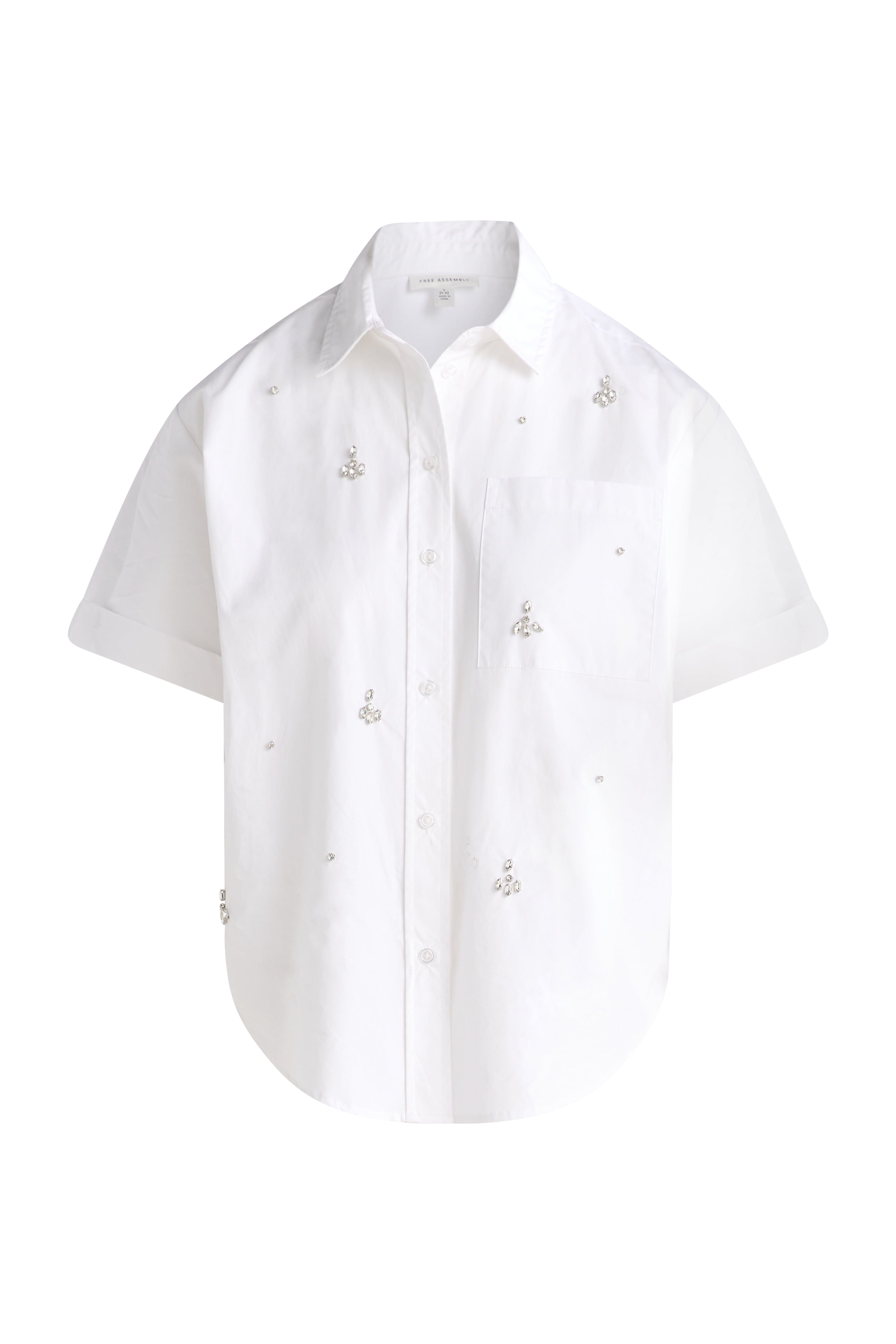 Free Assembly Women's Embellished Cotton Button Up Shirt, Sizes XS-XXL