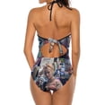 thumbnail image 3 of Harley Quinn Pattern Women's Swimwear Strap One Piece Backless Tummy Control V Neck Swimsuit Summer Beach Vacation Bathing Suit, 3 of 7