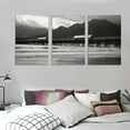 thumbnail image 3 of Nawypu  Hawaii Kauai Hanalei Bay And Pier At Sunset Black And White Poster Print, （12''x16''X3 Panels), 3 of 4