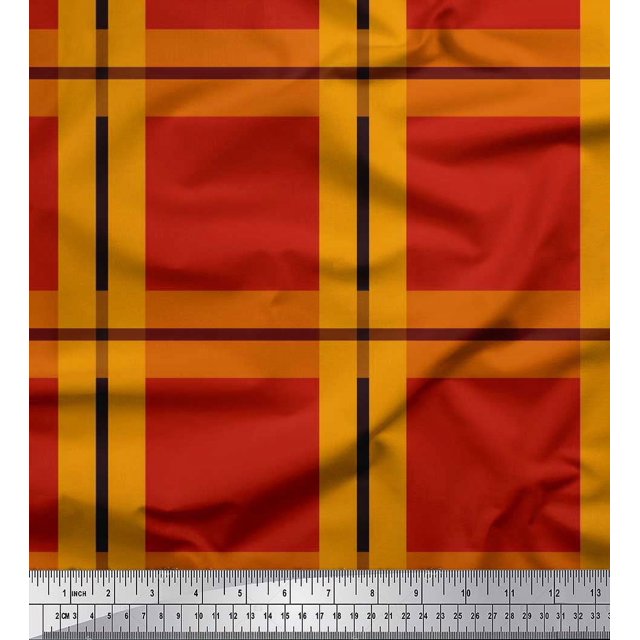 Soimoi Red Heavy Satin Fabric Check Check Print Sewing Fabric Yard 54 Inch Wide