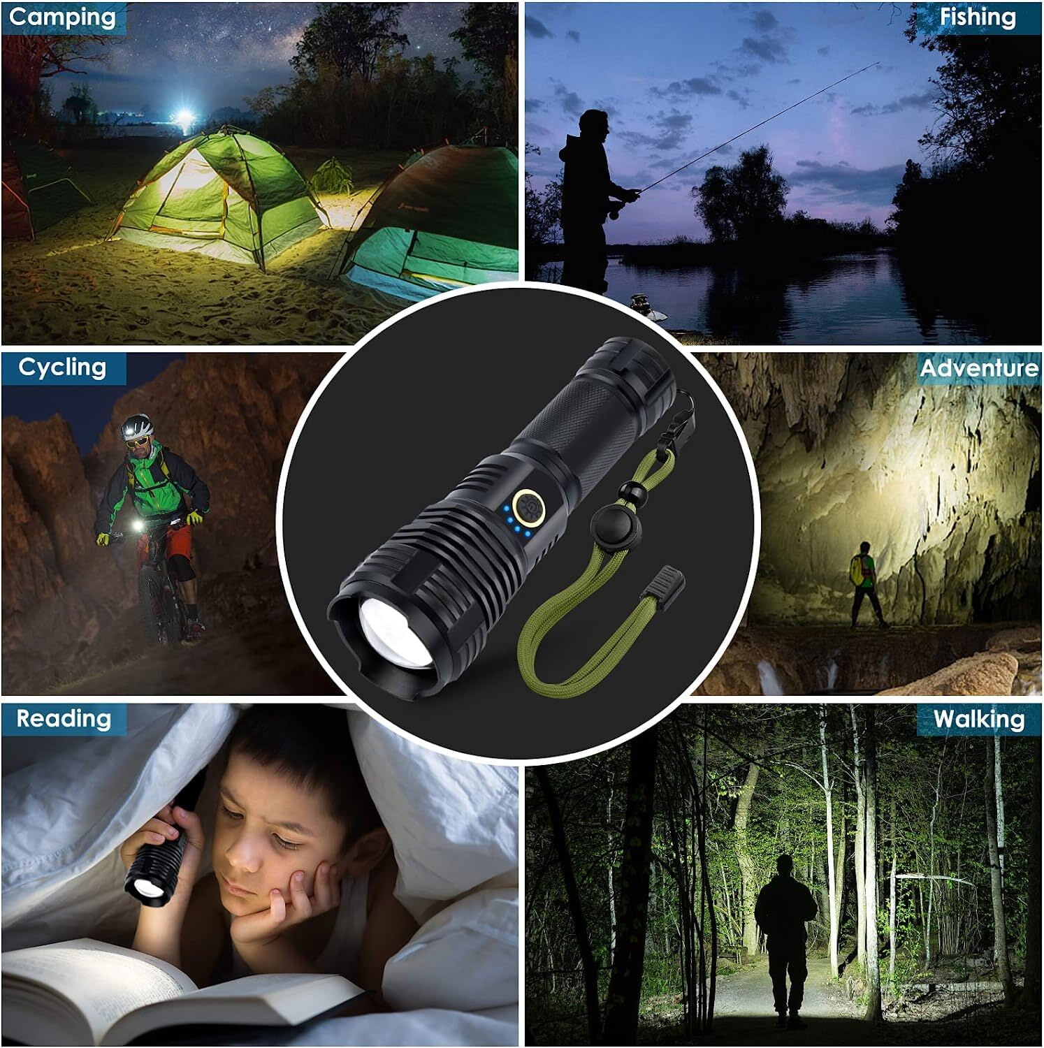 Zacro Rechargeable Flashlight, Super Bright Powerful High Lumens Flashlight with 5 Modes, Zoomable Waterproof LED Handheld Flashlight for Emergencies, Hiking, Camping, Home