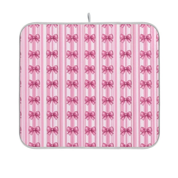 Dish Drying Mat Microfiber Kitchen Pad Large Counter Absorbent Dish Mats Drainer Rack 16"x18" Pink Bows