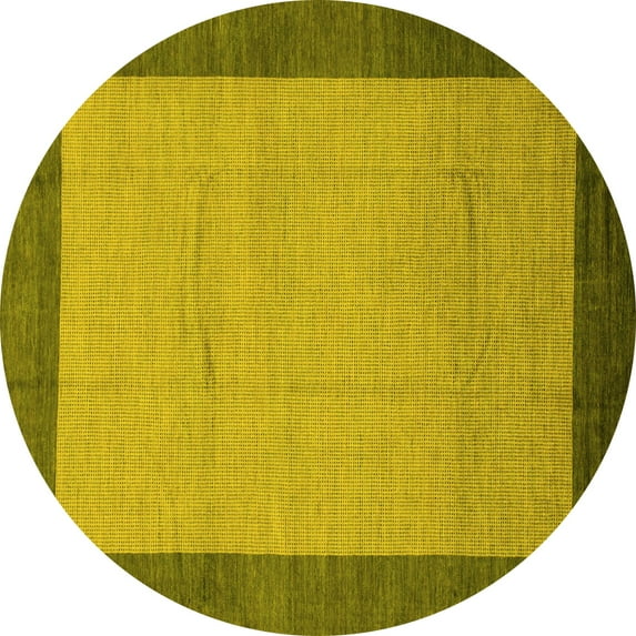 Ahgly Company Machine Washable Indoor Round Abstract Yellow Modern Area Rugs, 5' Round