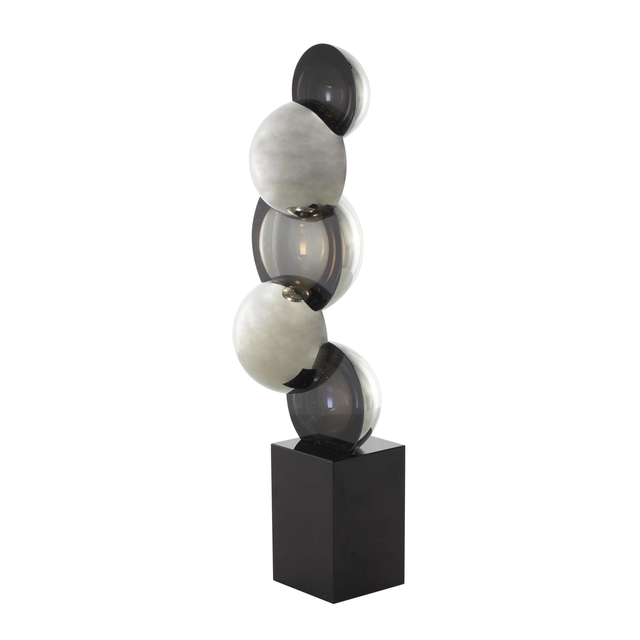 6" x 18" Black Glass Stacked Orb Abstract Sculpture with Black Base, by DecMode