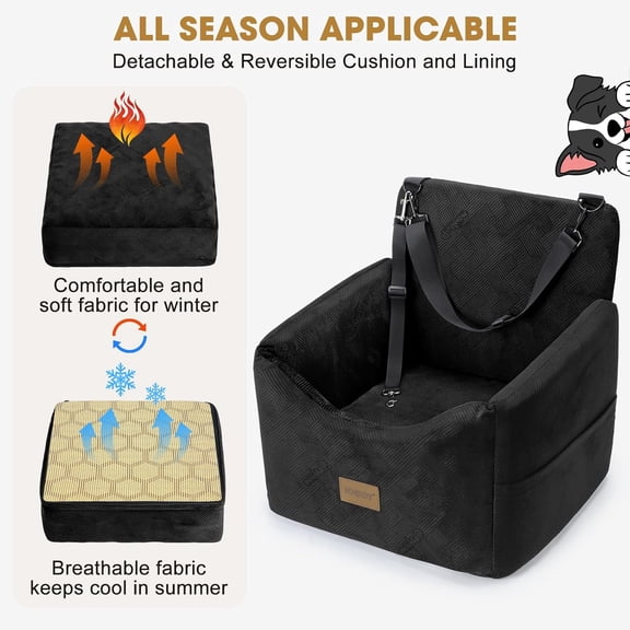 Dog Car Seats for Small Medium Dogs Under 30lbs, Dog Booster Seat with Detachable Washable Cover and Cushion, Memory Foam Pet Car Seat with Safety Belt and Storage Pockets (Black)