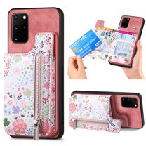Feishell Zipper Wallet Case for Samsung Galaxy S20 FE with Card Holder, Floral Flower Pattern PU Leather Phone Case for Women Girls, RFID Blocking & Kickstand Shockproof Protection Cover, Pink