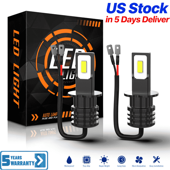 Upgrade H3 LED Fog Light Bulb for Fog Lamp DRL, 6500K White, 6X 1800LM Super Brightness Fog Light Bulb, 1:1 Size No Adapter Needed Plug-n-Play, Canbus Ready, Pack of 2