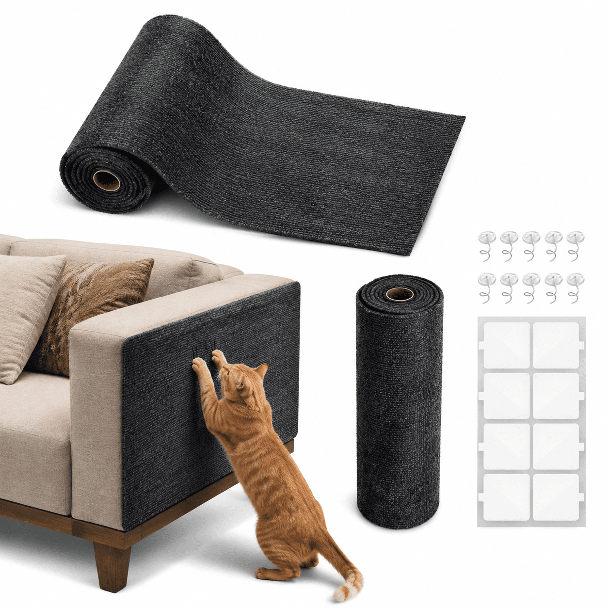 Black Trim-to-Fit Self-Adhesive Cat Scratch Furniture Protector Mat