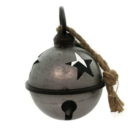 Christmas Bell Story Christmas JINGLE BELL WITH ROPE SILVER SM Metal Galvanized Star Cha419 ()