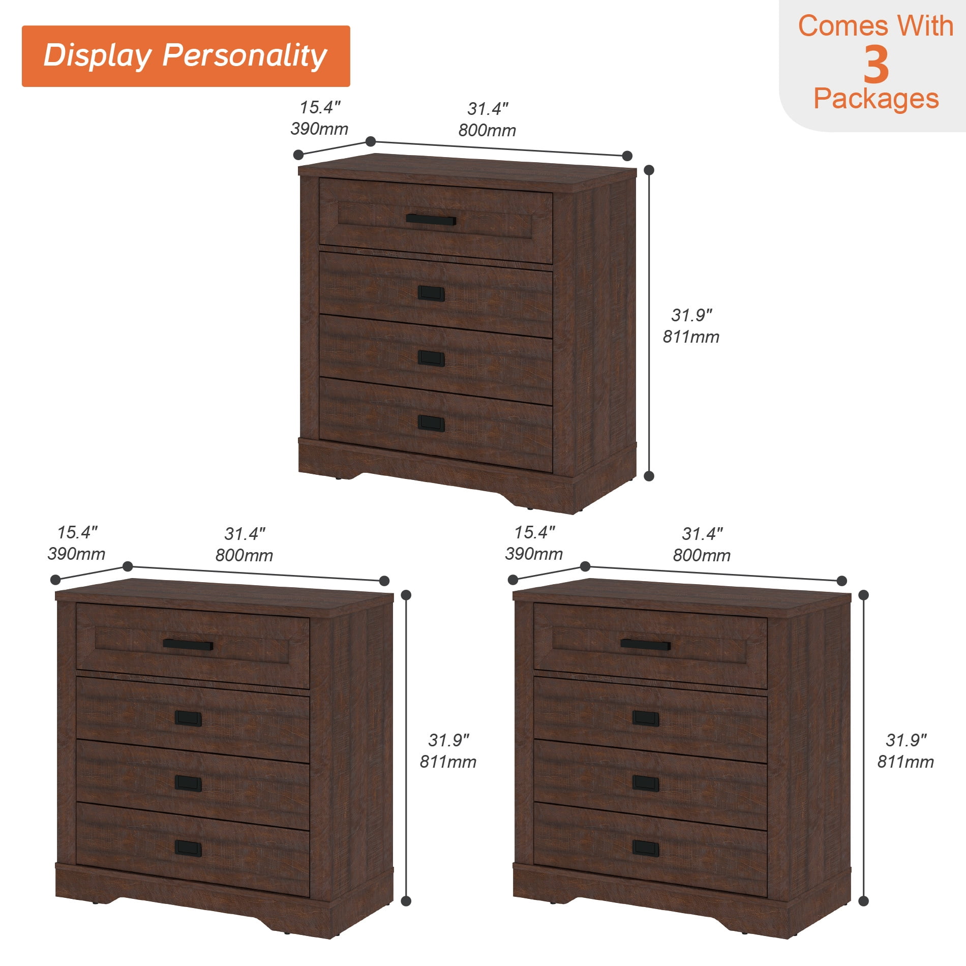 FITUEYES 12-Drawer Dresser, Anti-Tilt, Rustic Brown, 31.9" Tall