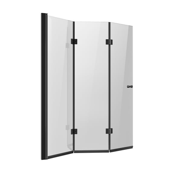 KFFKFF Shower Door for Bathtub, Dimensions 51 in. Width x 56 in. Height, Hinged Shower Door without Frame, Three-Fold Glass Shower Door with 1/4 in Thick Tempered Glass, Design that Rotates