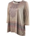 thumbnail image 3 of Plus Size Women's Short Sleeve Faux Suede Designed Pattern Blouse Tee T-Shirt Fashion Knit Top Tan 3X (16.014), 3 of 4