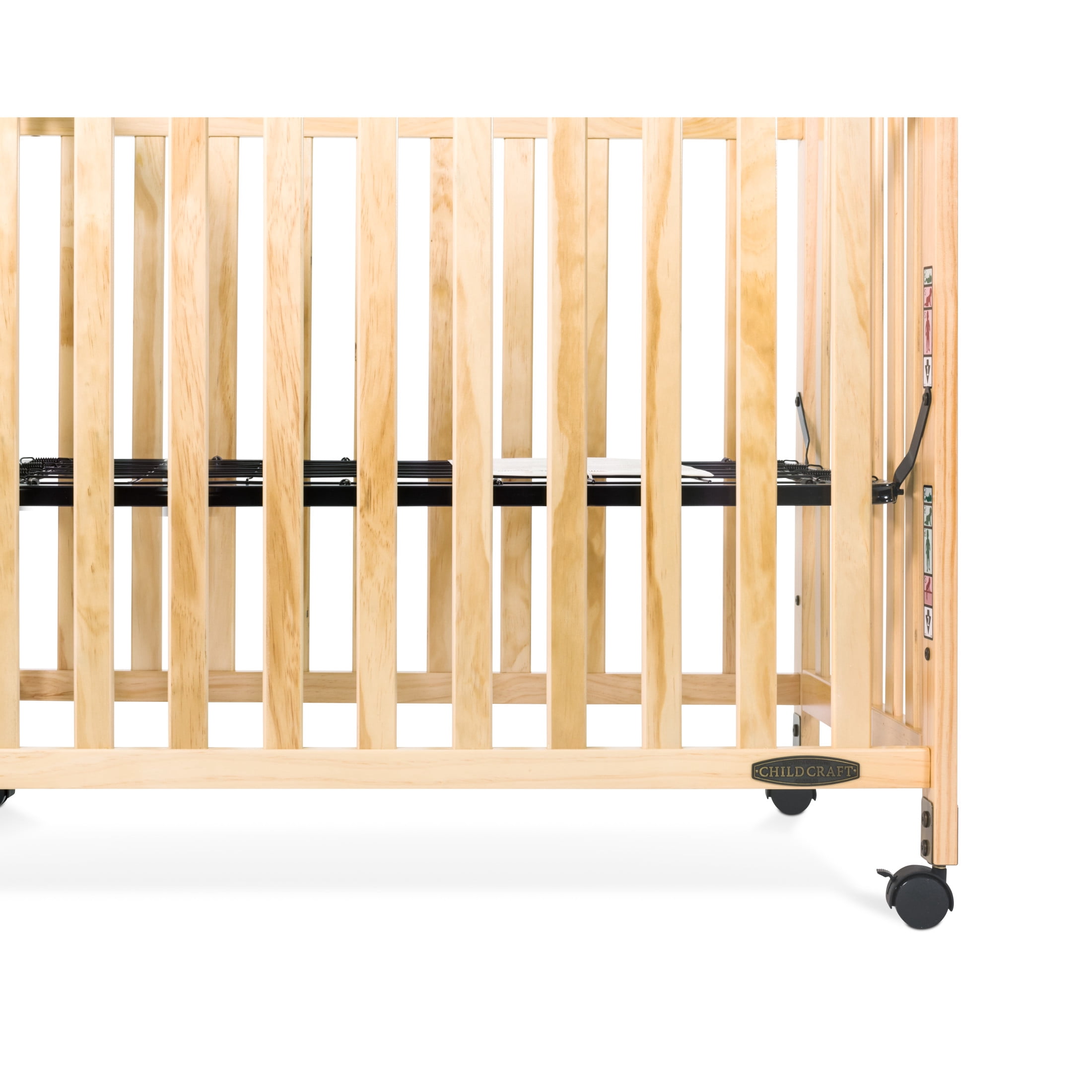 Child Craft Bristol Compact Portable Crib with 3" Mattress, Durable Wood Frame, Quiet Casters, Natural