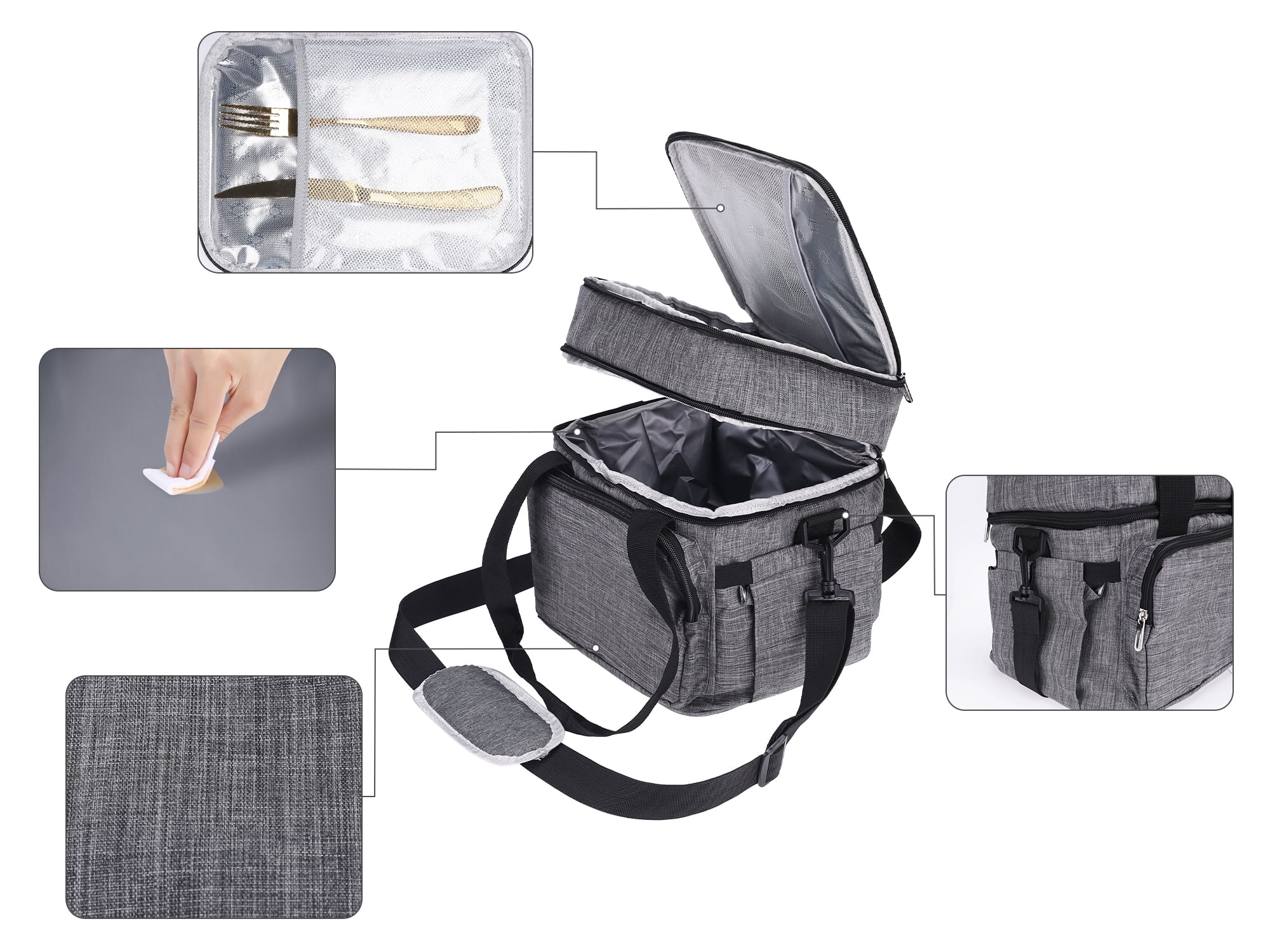 Unique Bargains Insulated Lunch Bag for Work, Office, Picnic Gray
