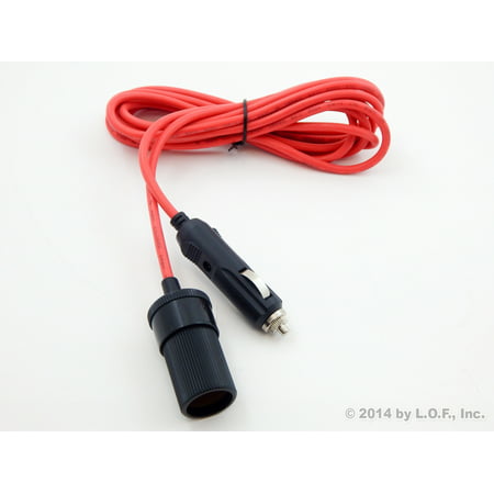 12 Foot Long Heavy Duty 18ga Cigarette Lighter Extension Charger Cord Red Cable Insulated for in Vehicle or Outdoor use Plug Rv
