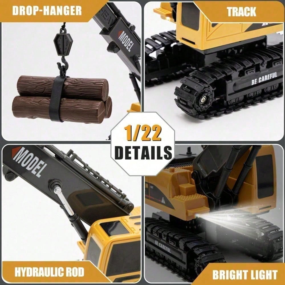 1:22 RC Construction Vehicle Toy –  Excavator/Bulldozer/Crane with Realistic Lights & Sounds, DIY Combination, Sturdy ABS, Perfect for Imaginative Play, Indoor & Outdoor Sandpit