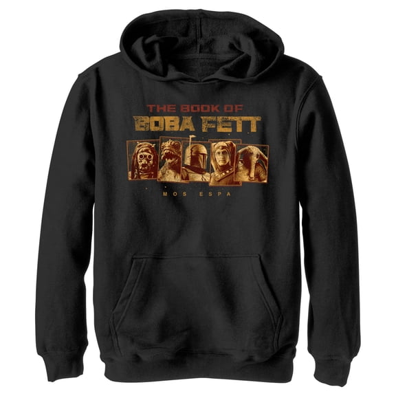 Boy's Star Wars: The Book of Boba Fett Mos Espa Dangerous Locals Pull Over Hoodie Black Small