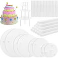 thumbnail image 1 of ZEAYEA 24 Pieces Cake Dowel Rods with 8 Pieces Cake Separator Plates for 4, 6, 8, 10 Inch 4 Tiered Cakes, Plastic Cake Sticks Support Rods and Cake Boards for Cake Construction and Stacking, 1 of 6